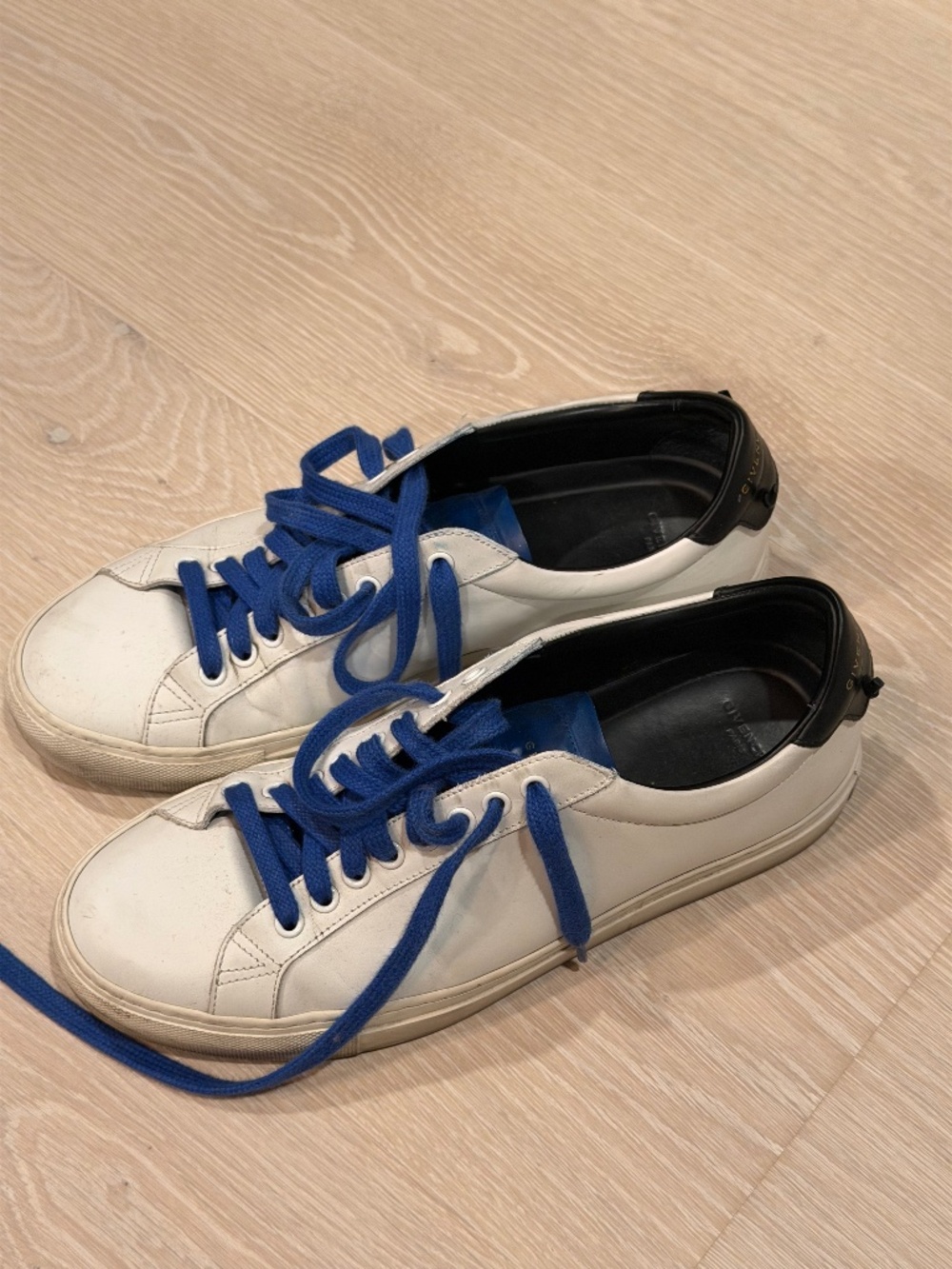 Givenchy Urban Street Low-Top Sneakers — White Leather, Blue Laces, Men's
